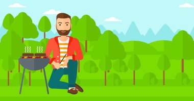 Hazırlık barbekü adam.