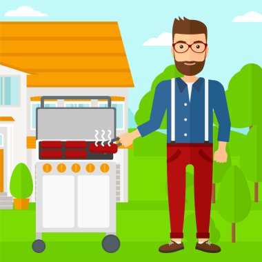 Hazırlık barbekü adam.