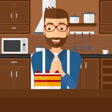 Man looking at cake.