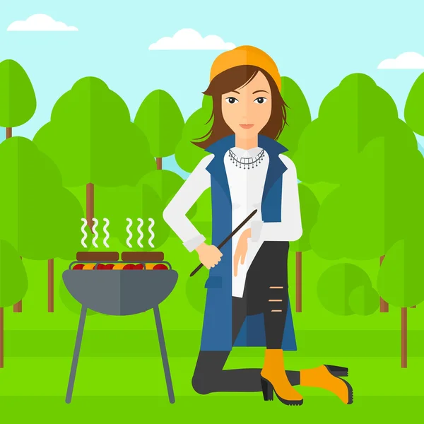 Mujer preparando barbacoa . — Vector de stock