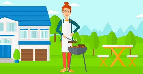 Femme préparant barbecue . — Image vectorielle