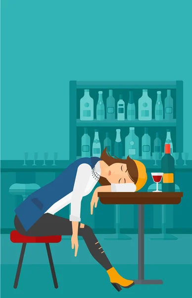 Mujer durmiendo en el bar . — Archivo Imágenes Vectoriales