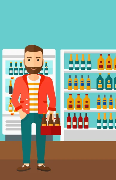 Hombre con paquete de cerveza . — Vector de stock