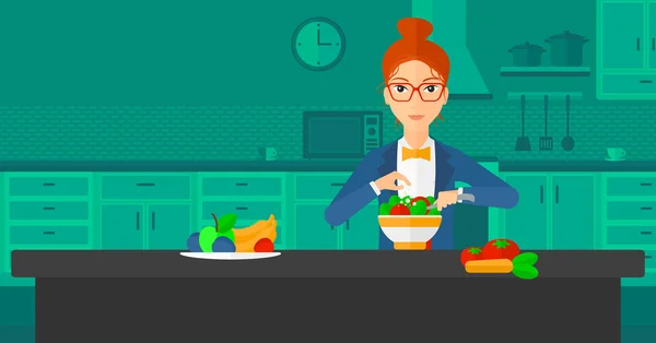 Mujer cocinando comida . — Vector de stock