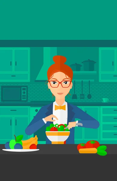 Donna cucina pasto . — Vettoriale Stock