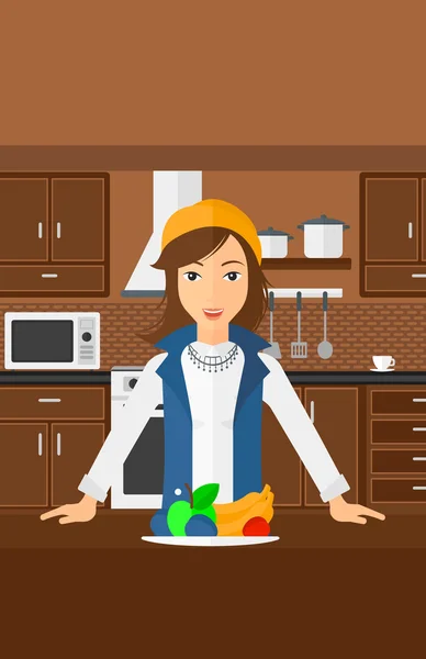 Mujer con comida saludable. — Vector de stock