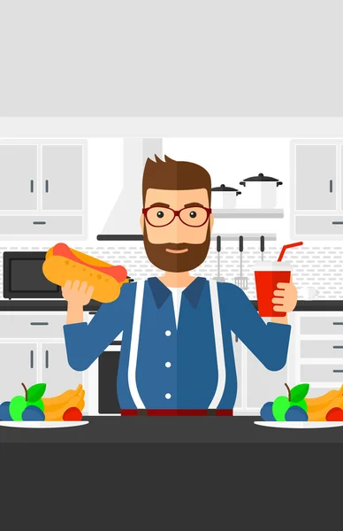 Hombre con comida rápida . — Vector de stock