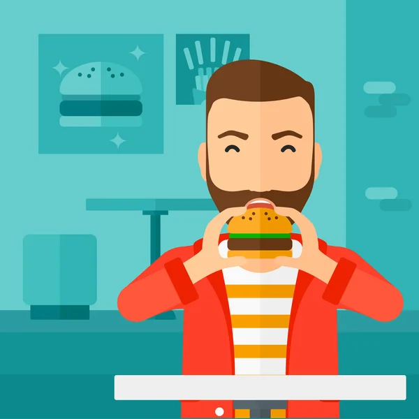 Hombre comiendo hamburguesa . — Archivo Imágenes Vectoriales