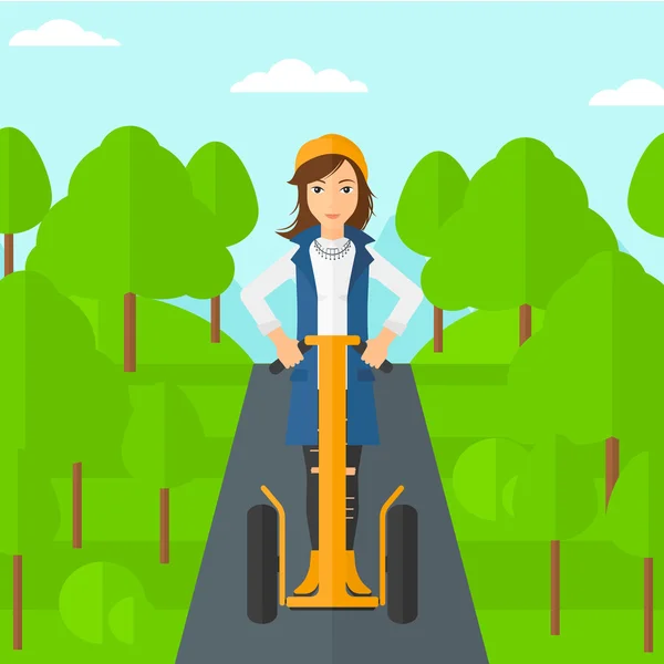 Woman riding on electric scooter. — Stock Vector