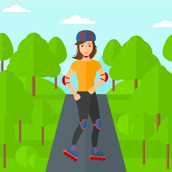 Deportiva mujer en patines . — Vector de stock