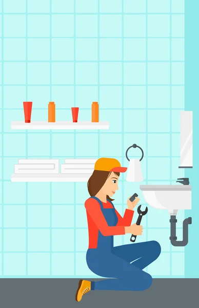 Nő javítási mosogató. — Stock Vector