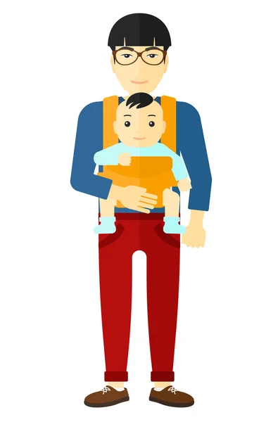 Homem segurando bebê na funda . — Vetor de Stock