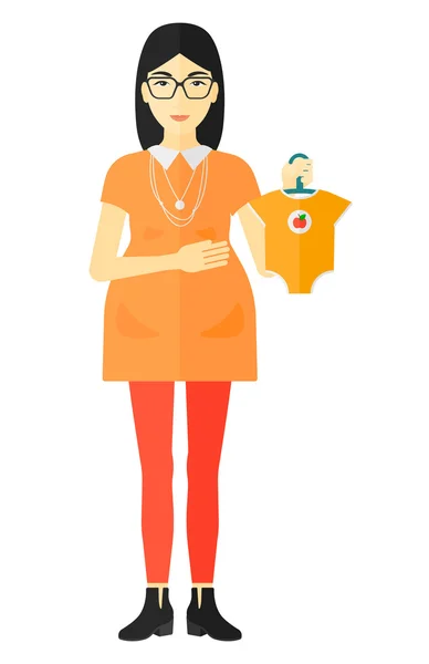Pregnant woman with clothes for baby. — Stock Vector