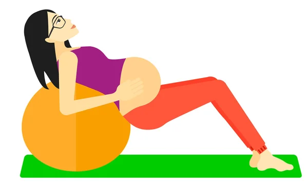 Pregnant woman on gymnastic ball. — Stock Vector