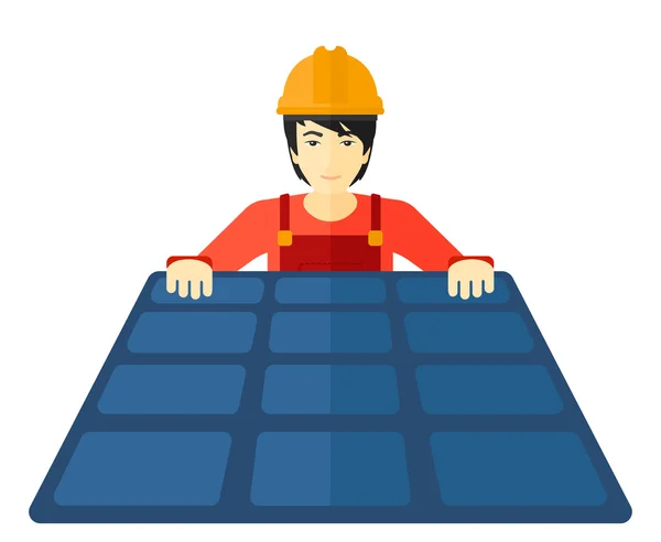 Constructor con panel solar . — Vector de stock