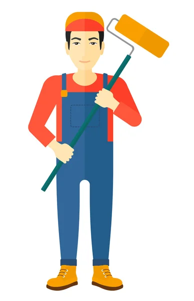 Painter with paint roller. — Stock Vector