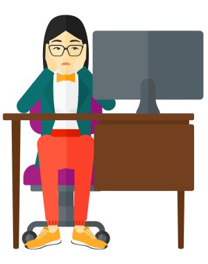 Tired employee sitting in office. clipart