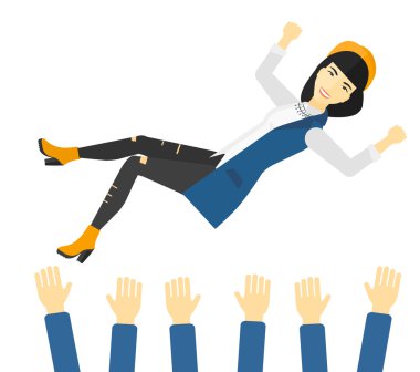 Kutlama sırasında başarılı iş kadını.