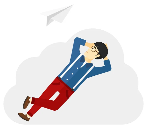 Businessman relaxing on cloud. — Stock Vector