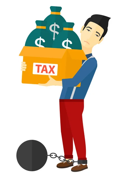 Chained man with bags full of taxes. — Stock Vector