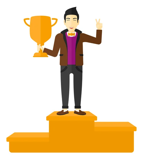 Cheerful man on pedestal. — Stock Vector