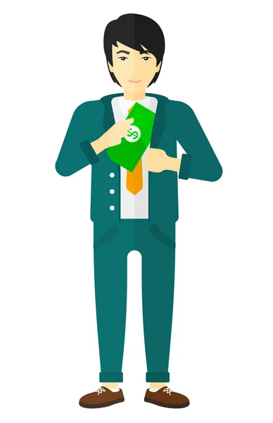 Man putting money in pocket. — Stock Vector