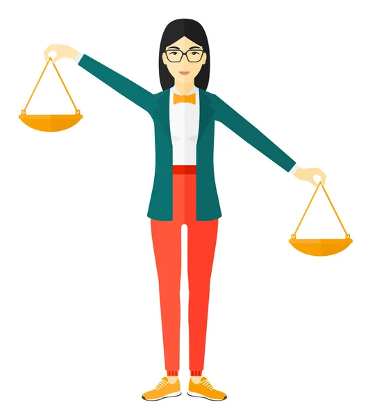 Business woman with scales. — Stockvector