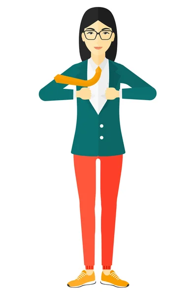 Woman taking off jacket. — Stock Vector