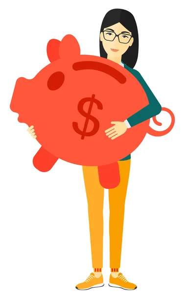 Woman carrying piggy bank. — Διανυσματικό Αρχείο