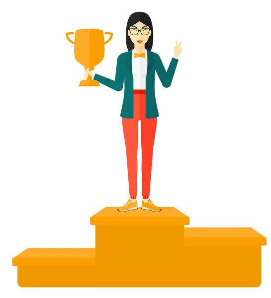 Cheerful woman on pedestal. — Stock Vector