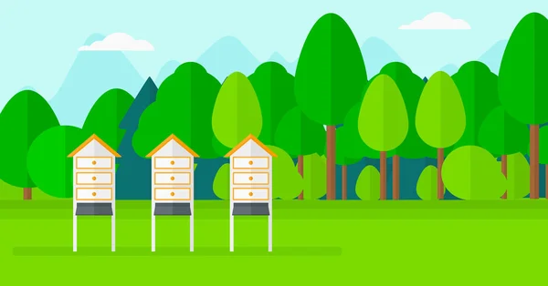 Background of beehives in meadow. — Stock Vector