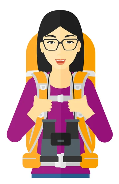 Cheerful backpacker with binoculars. — Stock Vector