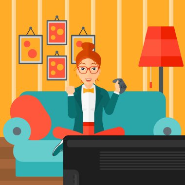 video oyunu oynayan kadın.