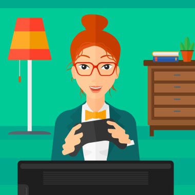 video oyunu oynayan kadın.