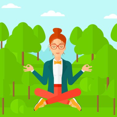 İş kadını Lotus poz meditasyon.