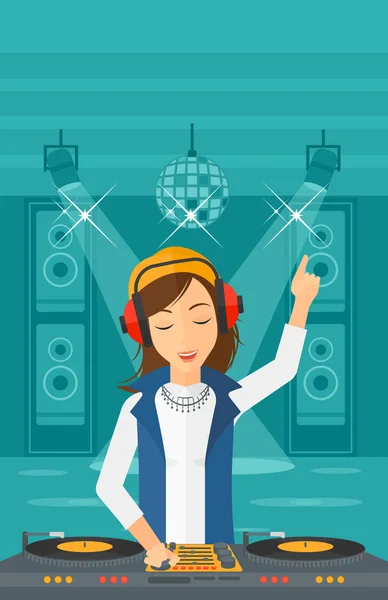 Smiling DJ with console. — Stock Vector