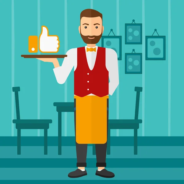 Waiter with like button. — Stockvector