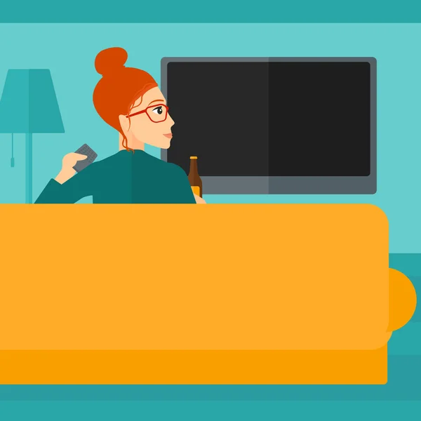 Mujer viendo tv. — Vector de stock