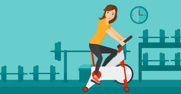 Kobieta robi ćwiczenia na rowerze. — Wektor stockowy