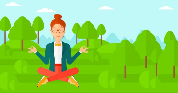 Mujer de negocios meditando en pose de loto . — Vector de stock