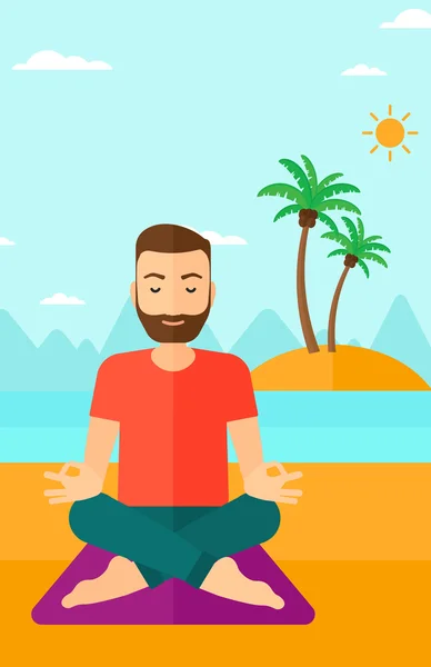 Man meditating in lotus pose. — Stock Vector