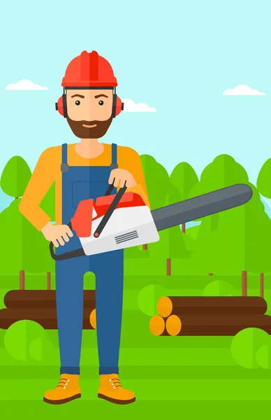 Lumberjack with chainsaw. — Stock Vector
