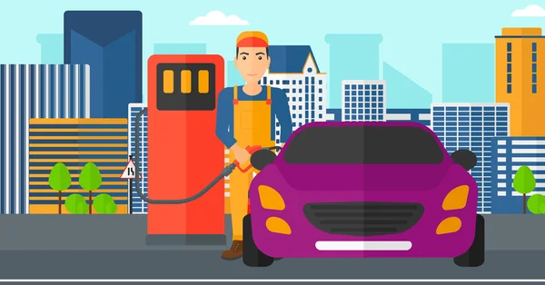 Mann tankt Kraftstoff in Auto. — Stockvektor