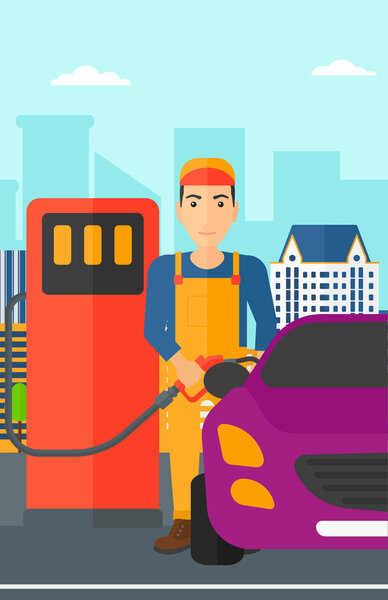 Man filling up fuel into car.
