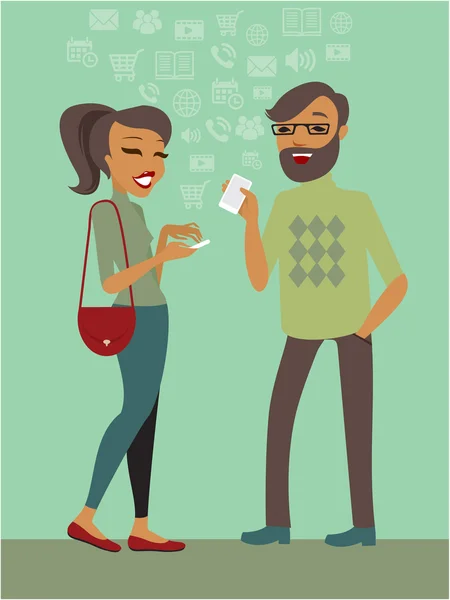 Couple utilisant des smartphones — Image vectorielle