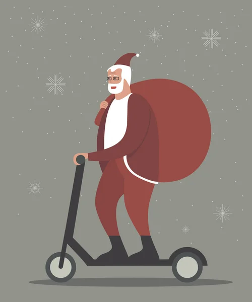 Santa Claus Character Riding Electric Scooter Vector Cartoon Modern Santa — Stock Vector