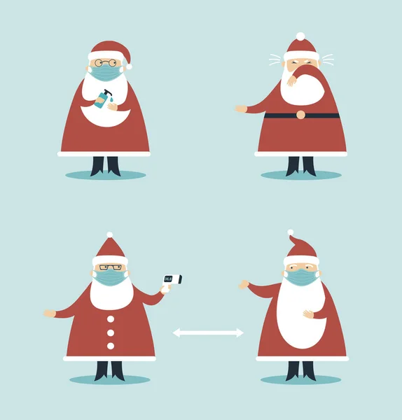 Santa Claus Characters Wearing Protective Face Mask Using Hand Sanitizer Royalty Free Stock Illustrations
