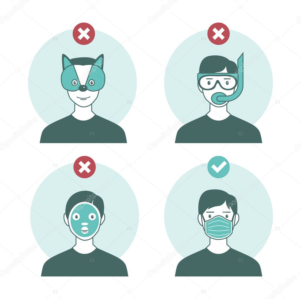 please wear a face mask to avoid covid-19 coronavirus. warning or caution sign. Funny and Trendy vector illustration in flat cartoon style.