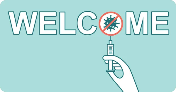 Välkommen Till Vaccinerade Människor Grafisk Logotyp Eller Tecken Konceptvektorillustration För — Stock vektor