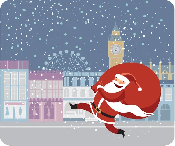 Santa Claus entrega regalos en Londres — Vector de stock